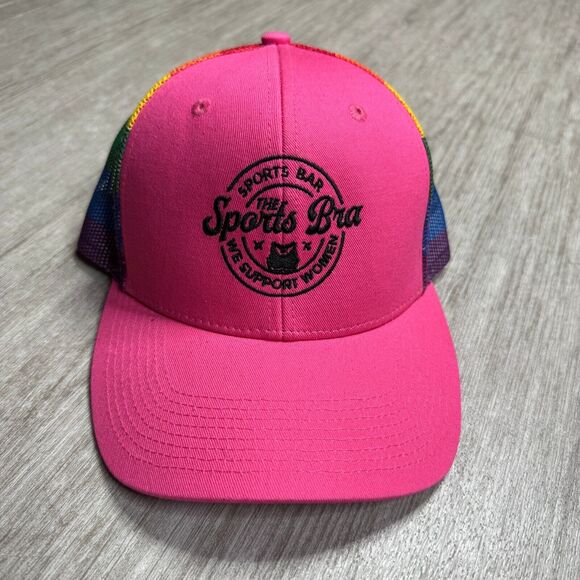 The Sports Bra Sports Bar Portland Oregon LGBTQ Pink Rainbow Snapback Hat Cap - Picture 1 of 3